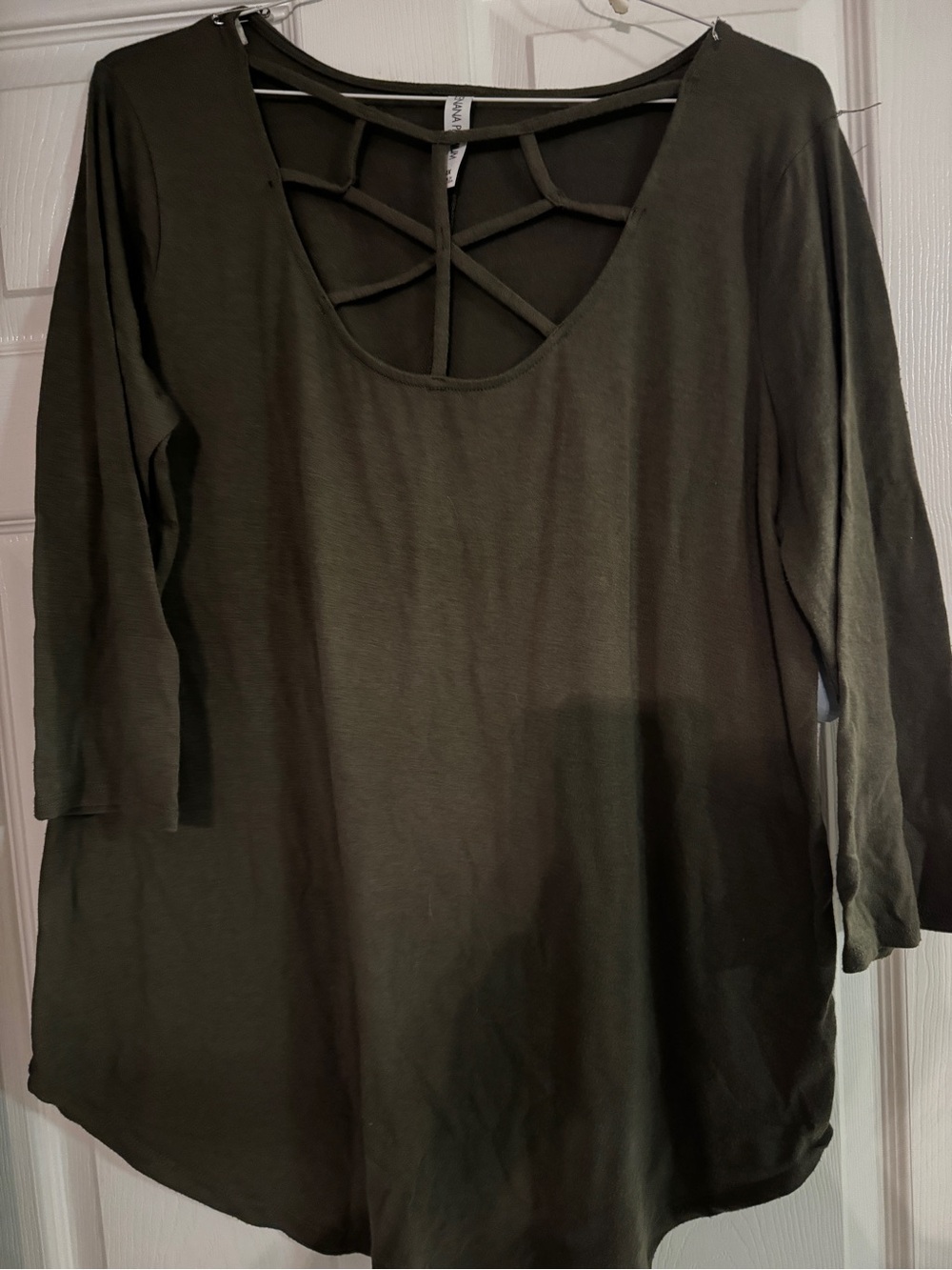 Zenana Outfitters Olive Green Crisscross Back Long Sleeve Tee